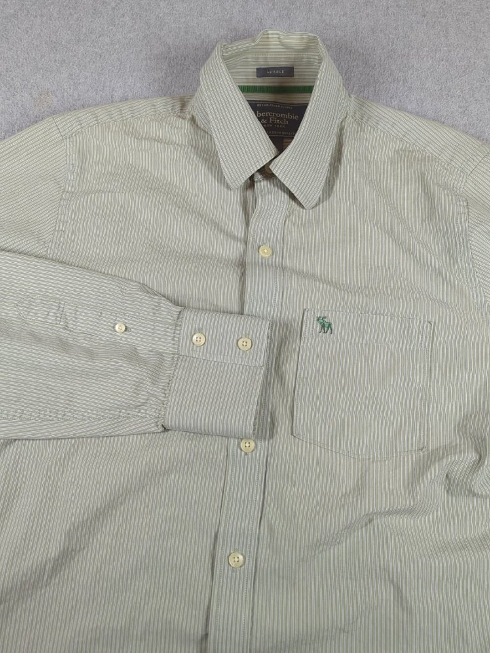 Vintage Abercrombie & Fitch Muscle Shirt Men's Large Green Striped Button Up